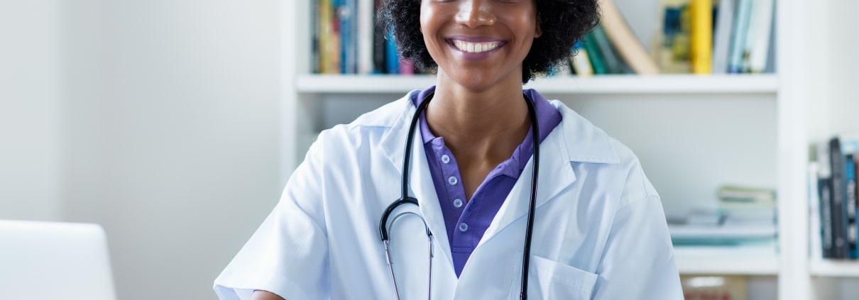 African-American nurse with a laptop